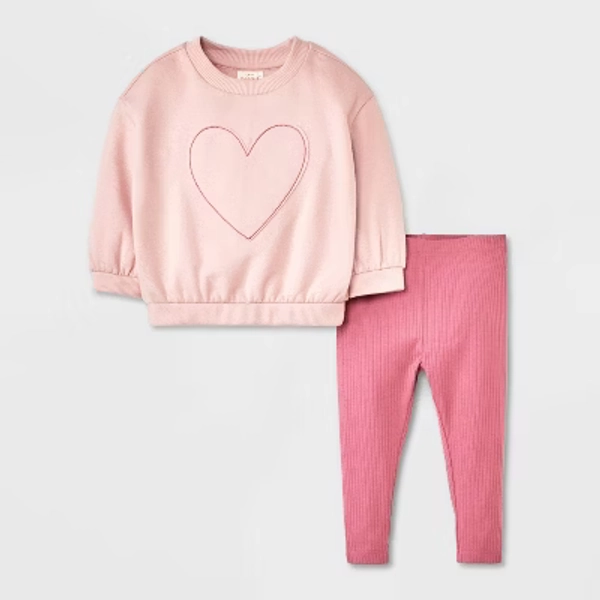 Baby Girls' 2pc Embroidered Heart Fleece Sweatshirt & Leggings Set - Cat & Jack™ Purple 18M