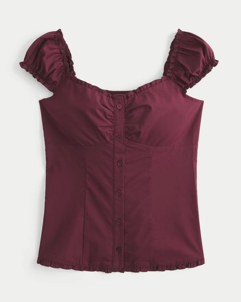 Short-Sleeve Stretch Poplin Top