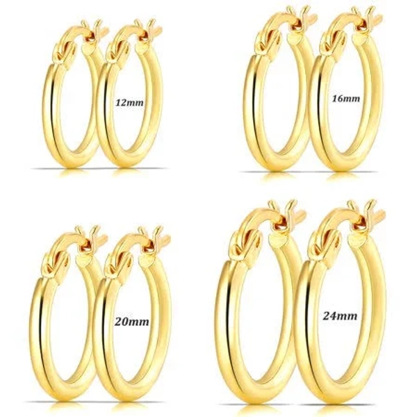 18K Gold Plated Hypoallergenic Huggie Earrings (4 Pairs)