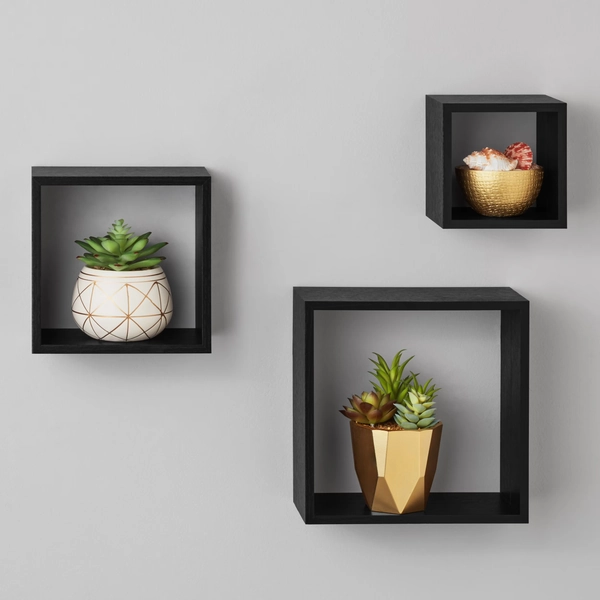 Mainstays Wood Cube Shelf Set Modern 4"x9"