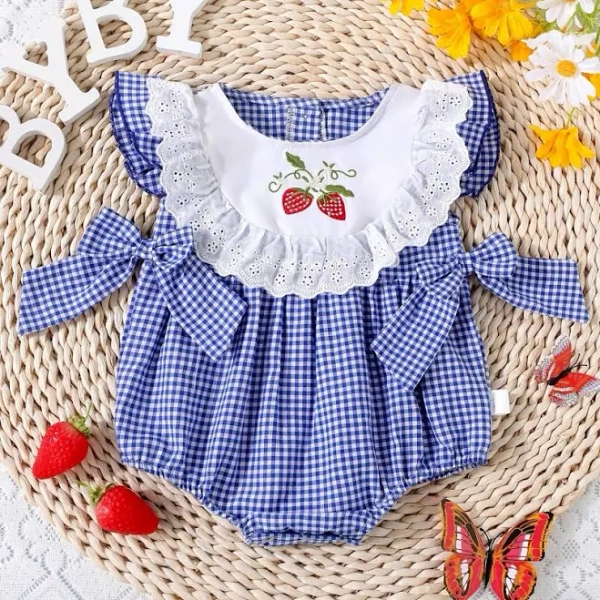 Baby Girl Strawberry Embroidery Bowknot
