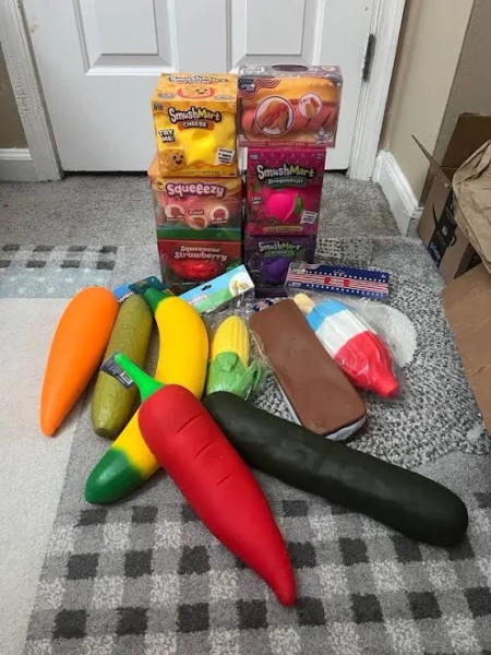 Huge 15 Piece Jumbo Food Squishy Bundle Lot SmushMart Fruit Vegetable Snack Fidget Toys New