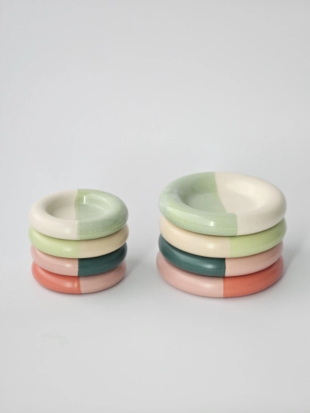 Handmade Ceramic Donut Ring Dish: Colorful Bubble Plate (3.5")