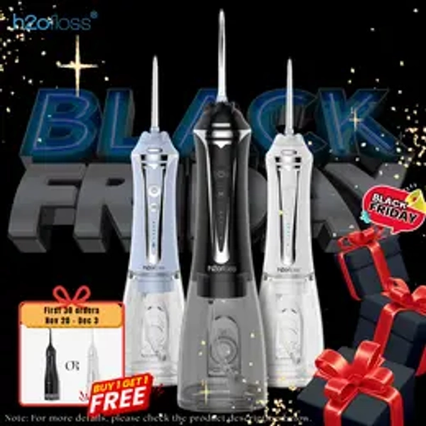 h2ofloss Water Dental Flosser TikTokShopBlackFriday -5 Modes Portable Oral Irrigator Braces Rechargeable & IPX7 Waterproof Teeth Cleaner for Home Travel P11 Black bundle sets holiday value pack stock up