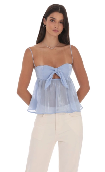 Sheen Front Tie Babydoll Top in Light Blue | LUCY IN THE SKY