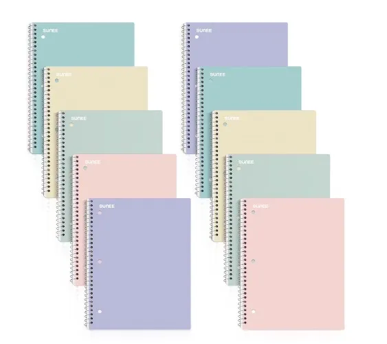 SUNEE Spiral Notebooks, College Ruled, Micro-Perforated, 8" x 10.5", 70 Sheets, 10 Pack