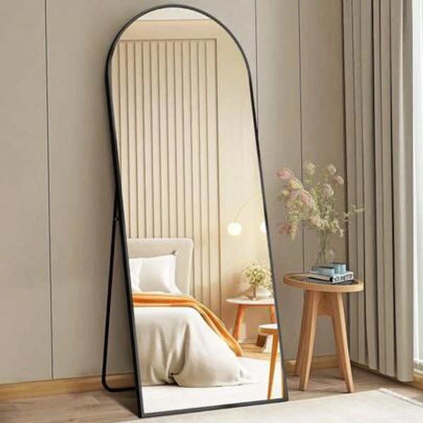 Gianna 65x24 Arched High - Quality Full Length Mirror, Aluminum Alloy Frame Ensures Stability, Standing Design Bedroom, Black