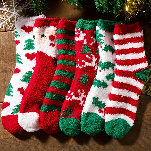 6 pairs of Women's Christmas cold resistant and warm home soft floor socks