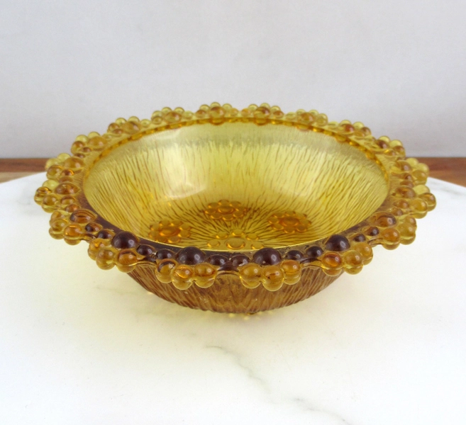 Vintage Italian Masserini Barocco Glass Amber Glass Serving Bowl with Beaded Pattern Edge , Small Trinket Bowl, Jewellery Storage, Ring Dish