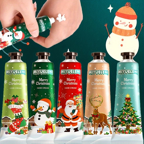 5-Pack Merry Christmas Hand Cream Set, Hypoallergenic Moisturizing Lotion for Dry Cracked Skin, Nourishing Plant-Based Squalane, Glycerin-Enriched, Non-Greasy Travel Size Hand Care, All Skin Types, Niacinamide, Ideal for Fall/Winter & Valentine'S Day Gifts