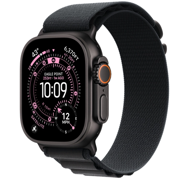 Apple Watch Ultra 3 GPS + Cellular, 49mm Black Titanium Case with Black Alpine Loop - Medium