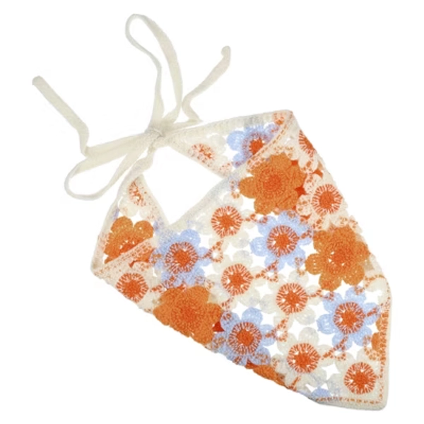 Unique Bargains Halloween Christmas Women's Fashion Knitted Hollow Triangle Headwrap 19.69"x9.06" Blue Orange 1 Pc
