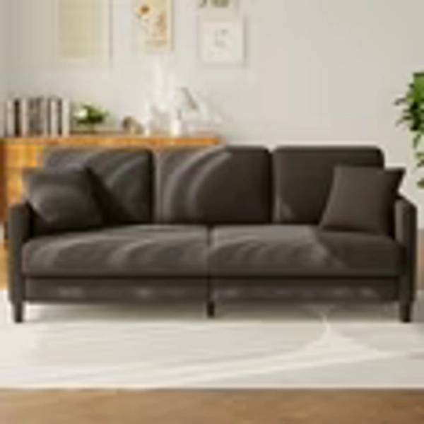 83" Sofa Couch for Living Room,Comfy Teddy Fleece Loveseat Sofa,Extra Deep Seat Couches ,Neche Tool-Free Setup Love Seat with 2 Pillows,Brown