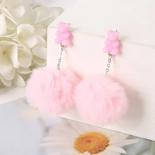Kawaii Pom Pom Bear Earrings