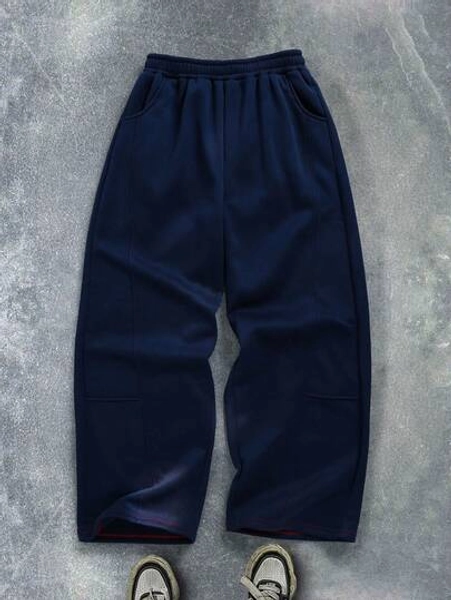 Casual Loose Fit Patchwork Gray Straight Leg Sweatpants, Versatile Sports Pants For Teenage Boys, All Season