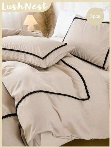 Taupe Bedding Pom Pom Duvet Cover Set Boho Farmhouse Bedding Set Queen,King With Zipper Closure 3 Pieces Mini Pom Pom Decor Taupe Comforter Cover Soft Microfiber Duvet Cover For Boys Girls 1 Duvet Cover 2 Pillowcases No Comforter,