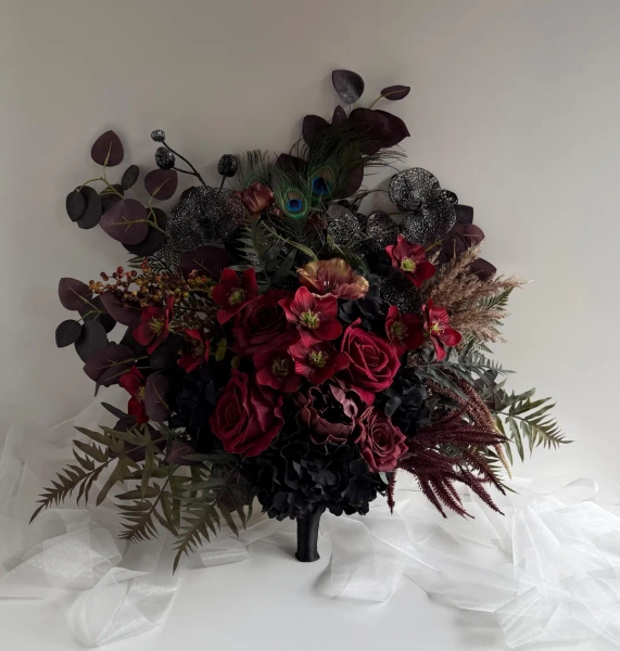 Gothic Bridal Bouquet Black Burgundy Red Mulberry Orchids Feathers Gothics Wedding Bouquets Artificial Flowers - Etsy Australia