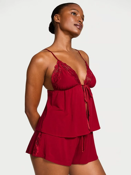 Modal Soft Lace-Trim Flyaway Cami Set