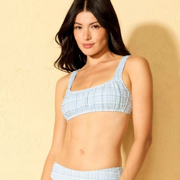 Women's Gingham Pucker Bralette Bikini Top - Shade & Shore™ Blue S