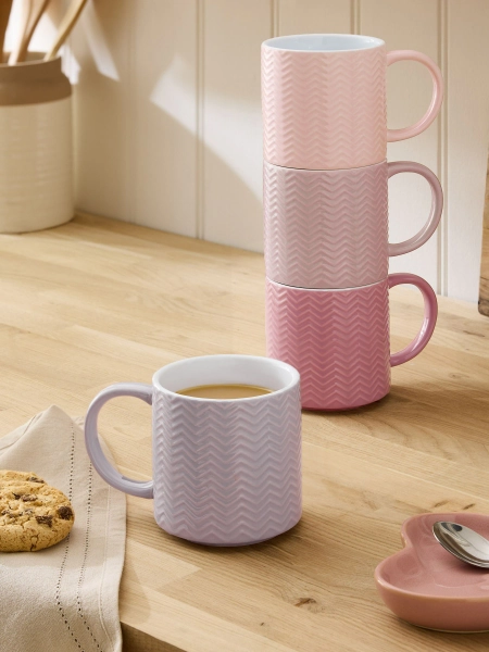 Set of 4 Pink Textured Stacking Mugs