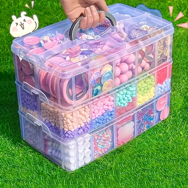 4-Tier 24-Compartment Transparent Plastic Storage Box with Lid & Handle - Snap-Fit Organizer Suitable for Jewelry, Beads, Sewing Supplies, Craft - Heavy-Duty Container
