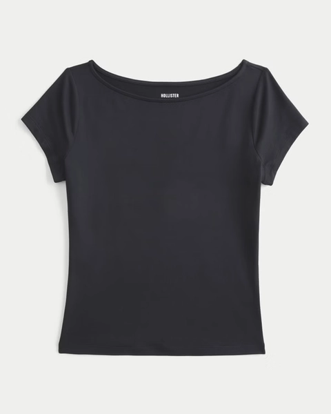 Soft Seamless Fabric Slash-Neck Top