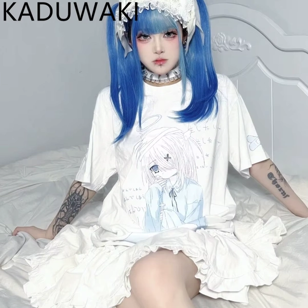Japanese New Kawaii E-girls Clothes Soft Sister Subculture T-shirt O-neck Short Sleeve Loose Casual Summer Graphic Top Female - AliExpress 200000345