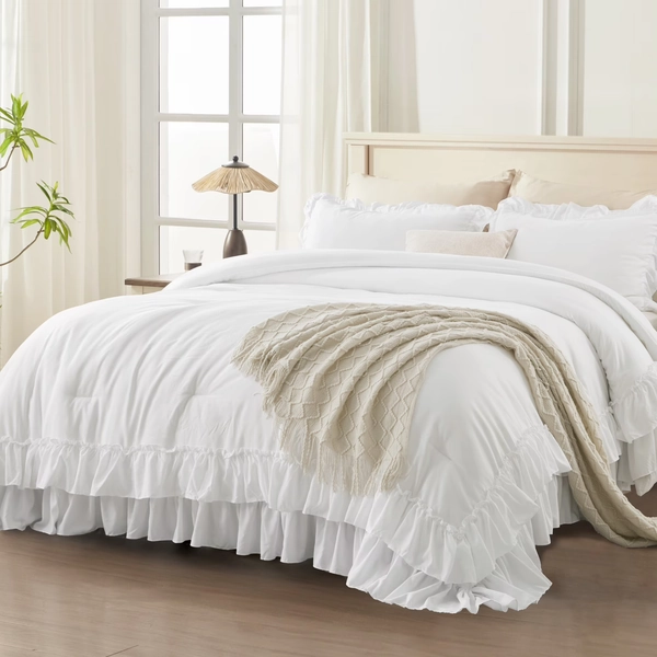 ANGENIA Full Size Comforter Set White - 3 Pieces Soft Cozy Fluffy Ruffle Bedding Comforter Sets, All Season Lightweight Farmhouse Down Alternative Bed Set for Girls Teens Boys Kids - Walmart.com