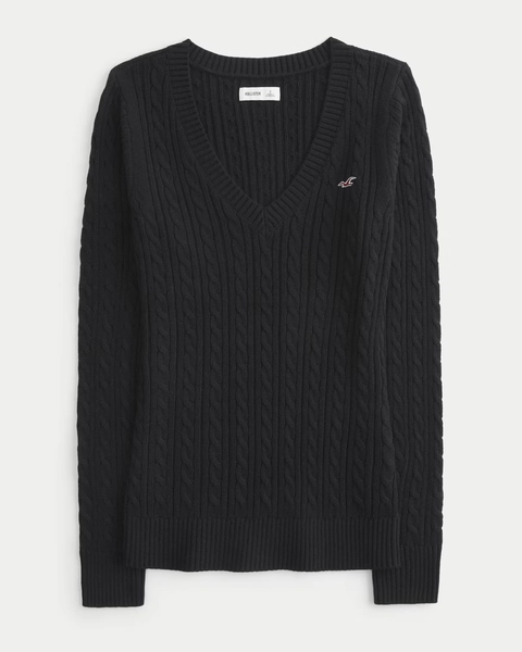 Cable-Knit V-Neck Icon Sweater