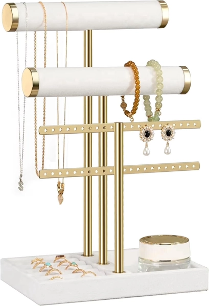 Niffgaff 3 Tier Bracelet Holder Display - Detachable T Bar White Velvet Bracelet Holder, Jewelry Holder Organizer for Bracelet, Necklace, Earrings, Rings - Walmart.com