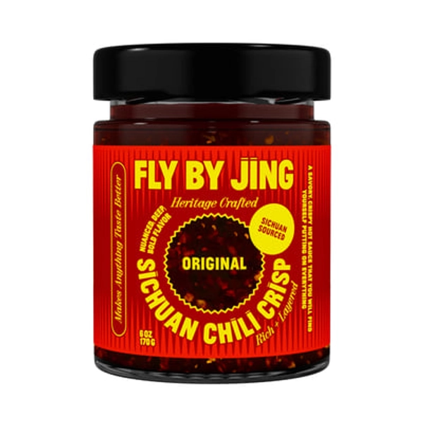 FLYBYJING Original Sichuan Chili Crisp: Premium Chili Oil w/Crunchy Garlic and Shallots - Spicy, Savory, Vegan, Sugar Free Hot Sauce - Good on Noodles, Proteins, Veggies & Everything, 6oz (Pack of 1) 6 Ounce (Pack of 1)