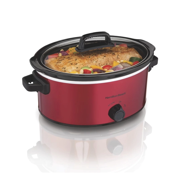Hamilton Beach 6 Qt Slow Cooker, Stoneware Crock with Removable Pot, Red