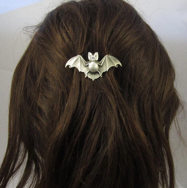 BAT FRENCH BARRETTE- 60mm Genuine French Clip- Barrettes for Thin Hair- Small Barrette- Batgirl Barrette- Halloween Barrette-