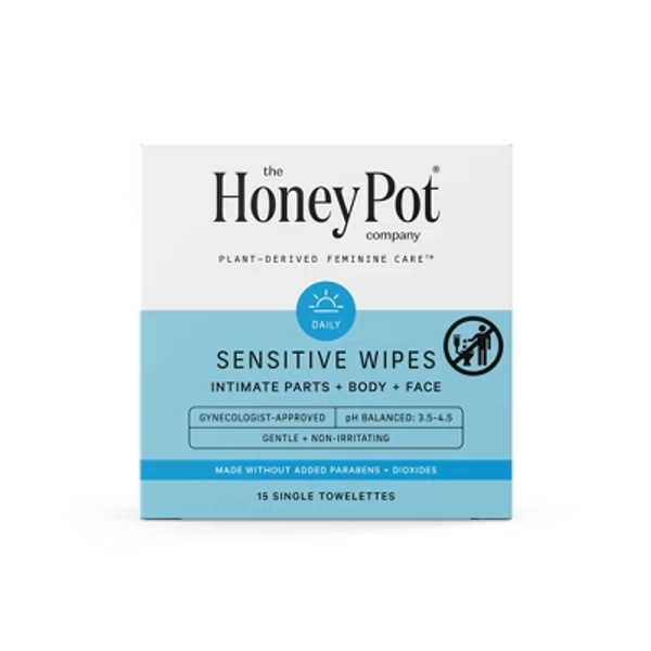 The Honey Pot Company, Sensitive Daily Feminine Cleansing Wipes, Intimate Parts, Body or Face - 15ct