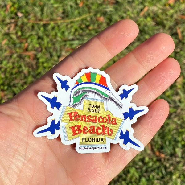 Pensacola Beach Sign and Blues - Die Cut Magnet