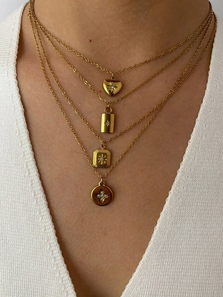 Monlansher 1pc New Fashionable Women Stainless Steel Pendant Necklace, Square, Rectangle, Round Heart Locket Charm Handset With Artificial Cubic Zirconia, Luxury Minimalist Design Valentines,Mom,Mother,Mother's Day,Gift