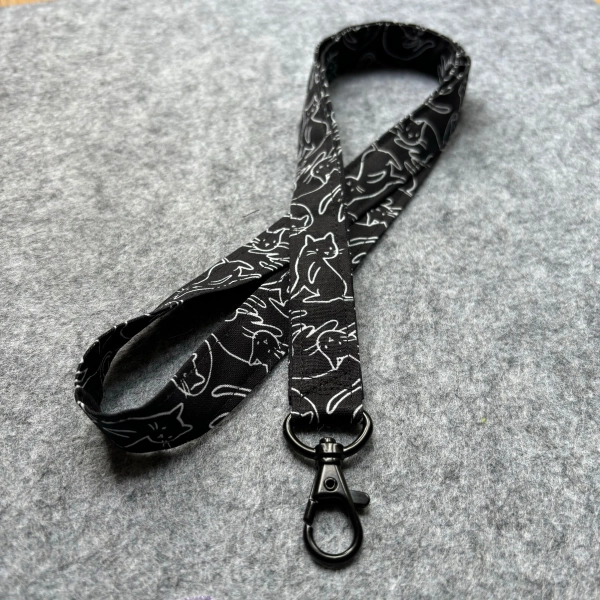 Cat Print Lanyards, key cord, badge holder, neck strap, selection of clasp colors, long lanyard with clasp