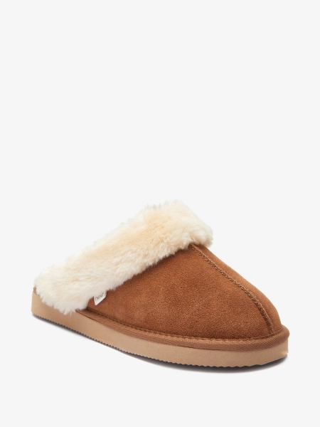 Chestnut Brown Faux Fur Lined Suede Mule Slippers