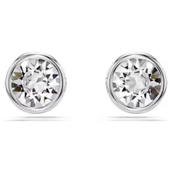Imber stud earrings, Round cut, White, Rhodium plated