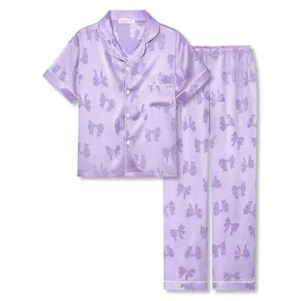 Girls' Satin Silky Button-Down Pajama Set