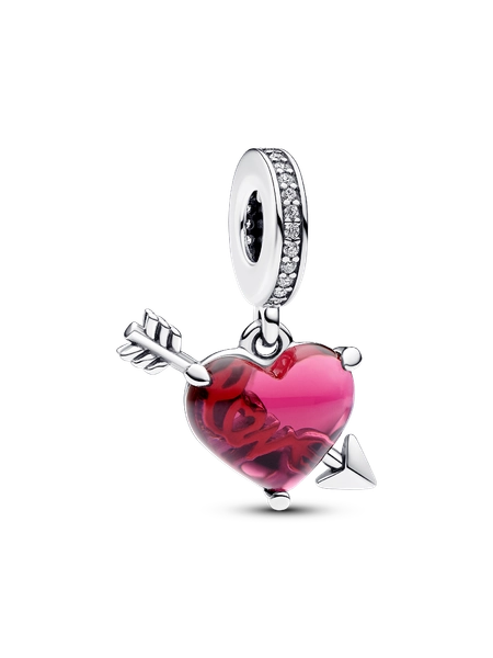 Red Heart & Arrow Murano Glass Dangle Charm