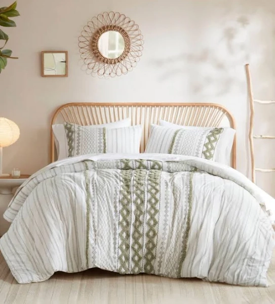 INK+IVY Imani Cotton Printed Duvet Cover Set with Chenille