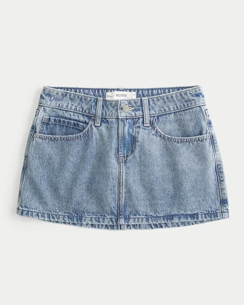 Low-Rise Medium Wash Denim Mini Skort