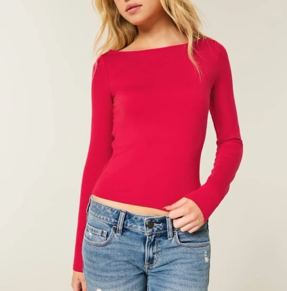 Hollister Women's Long-Sleeve Seamless Slash-Neck Top