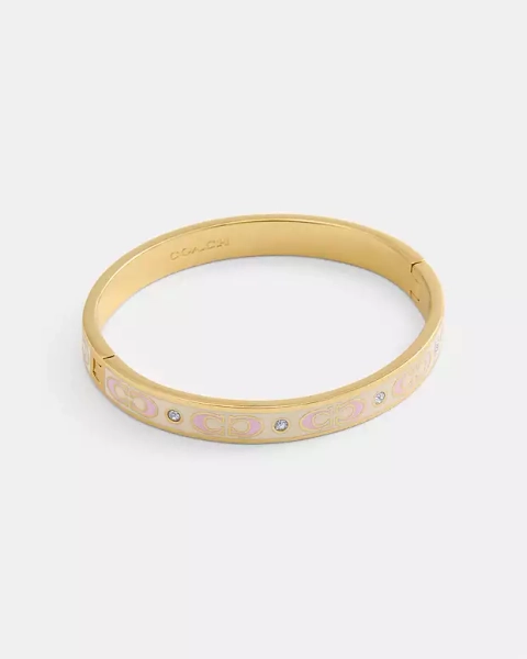 Gold/Pink Multi Signature Enamel Hinged Bangle