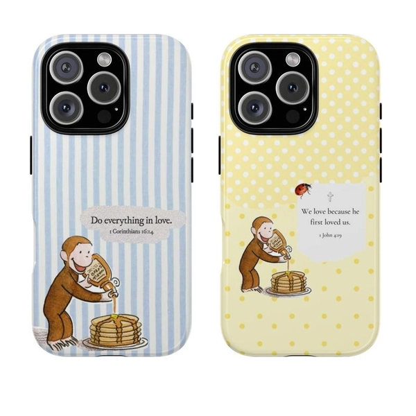 Cute Monkey Phone Cover, Curious George Phone Case, Bible Verse Phone Case with Cute Monkey Pancake Design, Christian Phone Cover, Protective Cover, Gift for fans