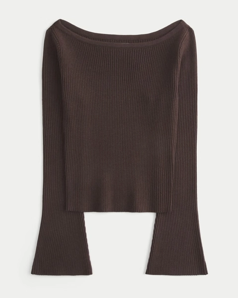 Slash-Neck Bell Sleeve Sweater