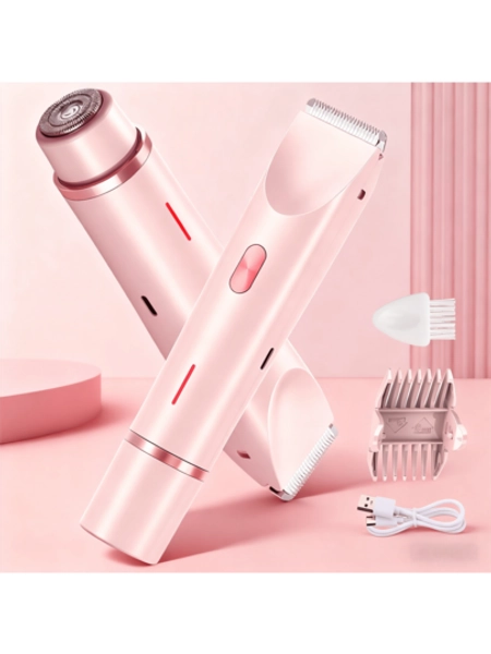 2025 Womens Shaver Dual-Head Bikini Trimmer For Women 2-In-1 Women's Body Shaver USB Charge Waterproof Painless Electric Razors For Silk Skin (Pink)