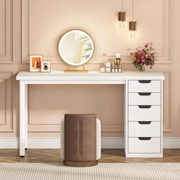 BYBLIGHT Helotes 47 in. Rustic Brown Black Makeup Vanity Desk with 5-Drawers