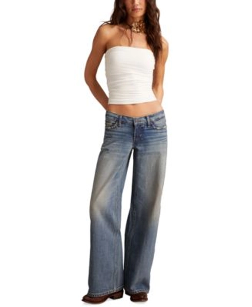 Juniors' Cotton Super Low Rise Ultra Wide Jeans